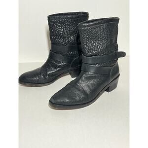 Loeffler Randall EUC Black Textured Leather Vesper Bootie Boot Double Buckle 8